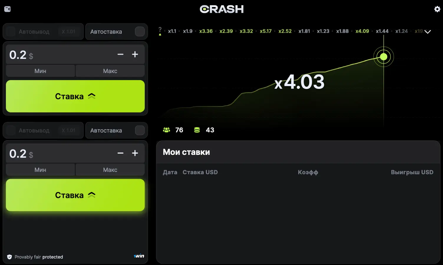 Игра Crash с коэффициентами